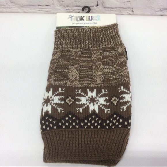 Muk Luks Knit Boot Cuffs/Toppers 2 Sets Nordic Dot Moccasin Brown /Fairisle Blue - Picture 2 of 9